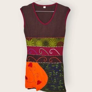 Rising Embroidered Sleeveless Dress multicolor